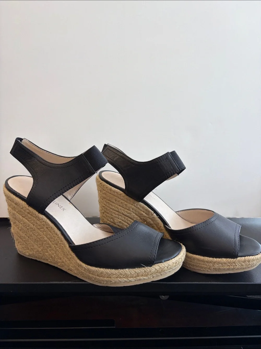 Donald J. Pliner Black Leather Espadrille Wedge Sandals